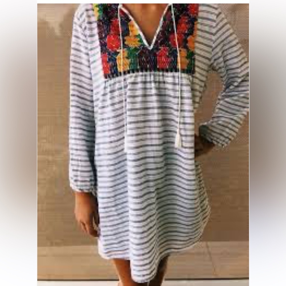 J. Crew blue and White Embellished Tunic Top or mini dress - Picture 3 of 11
